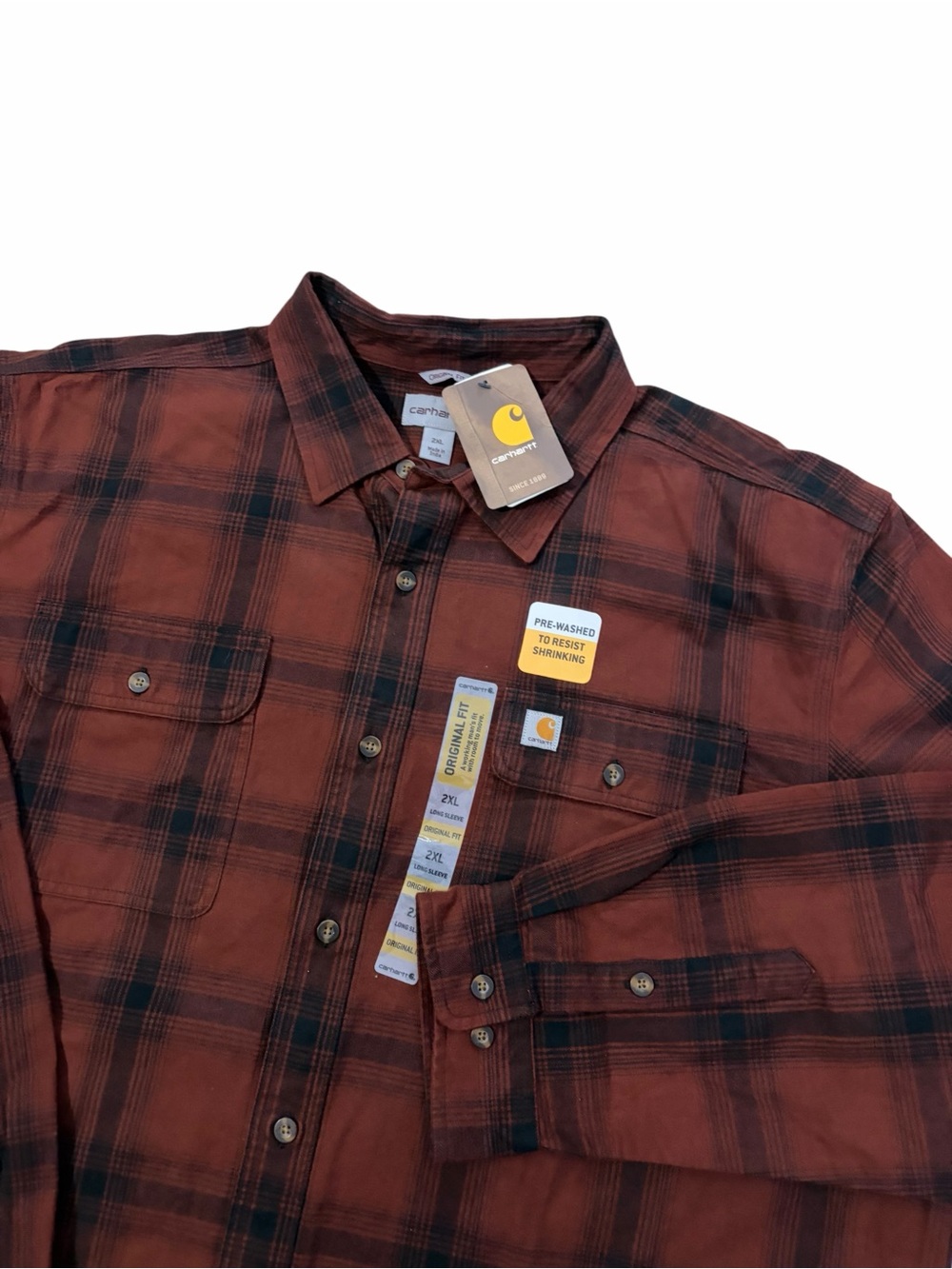 NWT Carhartt Original Fit Plaid Button Up Flannel Shirt Mens 2XL Brown Western